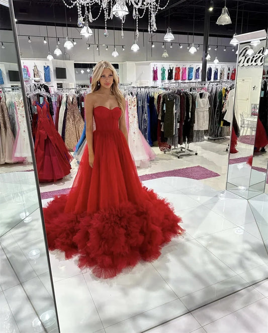 Gorgeous Prom Dress Princess Red Prom Dress Sweetheart Ball Gown  Multilayer Puffy Prom Dress Sleeveless Wedding Dress