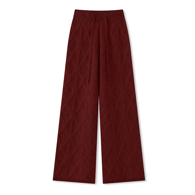 Ladies 100% Cashmere Wool Thicken Wide Leg Pants Casual Comfort Hot Selling Women's  Autumn/Winter New Pure Wool Knit Long Pants