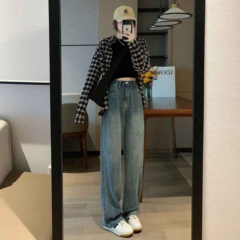 Women's High Waist Wide Leg Jeans Summer Thin Vintage Straight Leg Pants Fashionable Floor Mopping Jeans