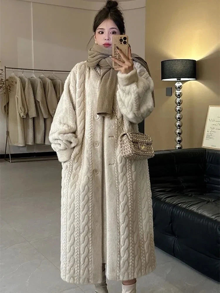 Thickened Faux Fur Coat Female Winter 2023 New Mink Fur Add Fur One Single-breasted Long-Sleeved Warm Mink Coats