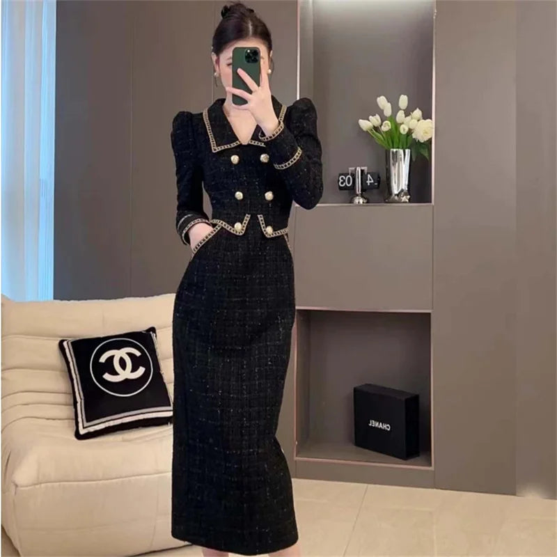 2024 Spring Women New High End Celebrity Style Slim Suit A-line Dress Korean White Mid Length Blazer Dress For Splicing Coat