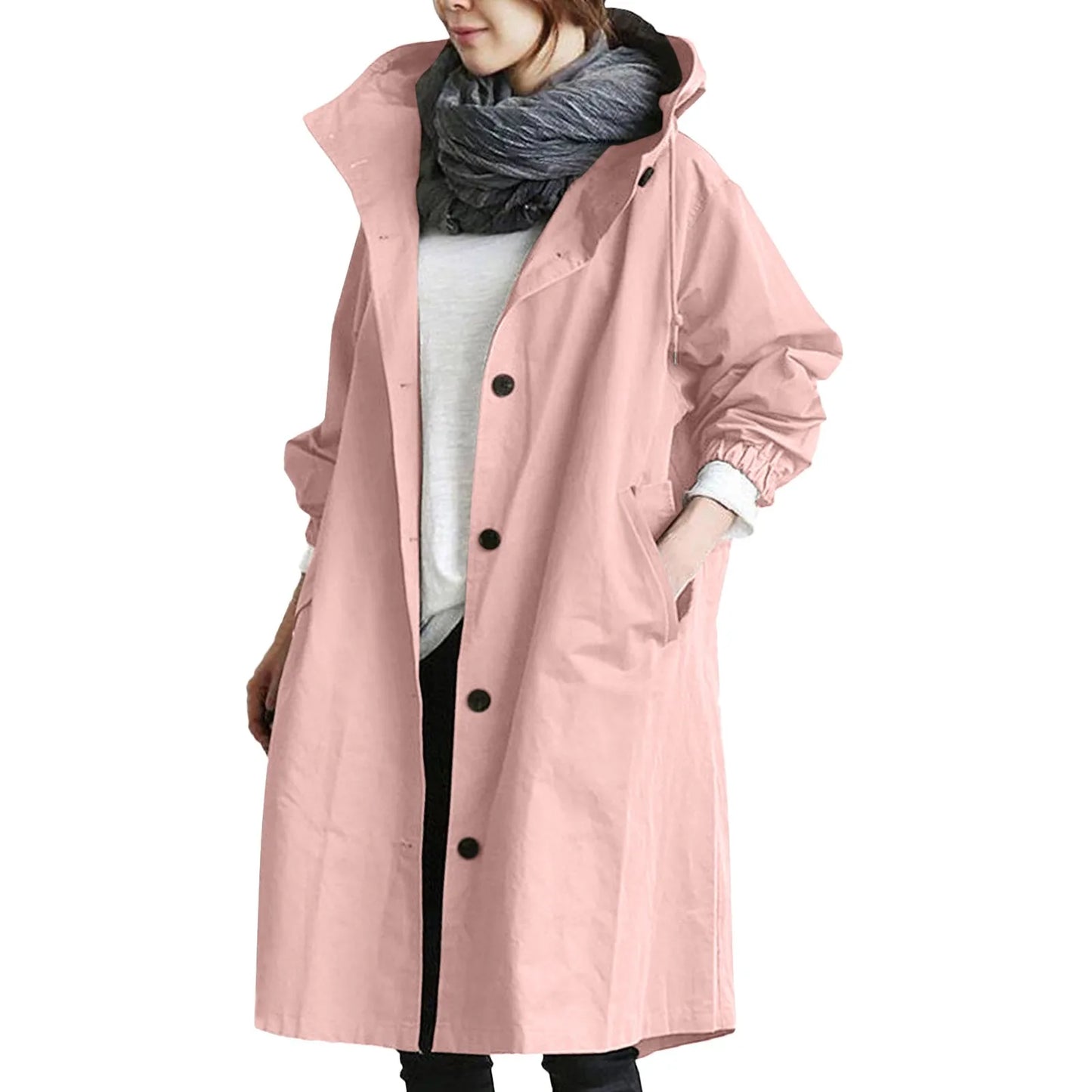 warmmeta 2 Trench Coat For Women Elegant Windbreaker Hooded Coat Winter Jacket Loose Outwear Korean Style Abrigos Para Mujeres