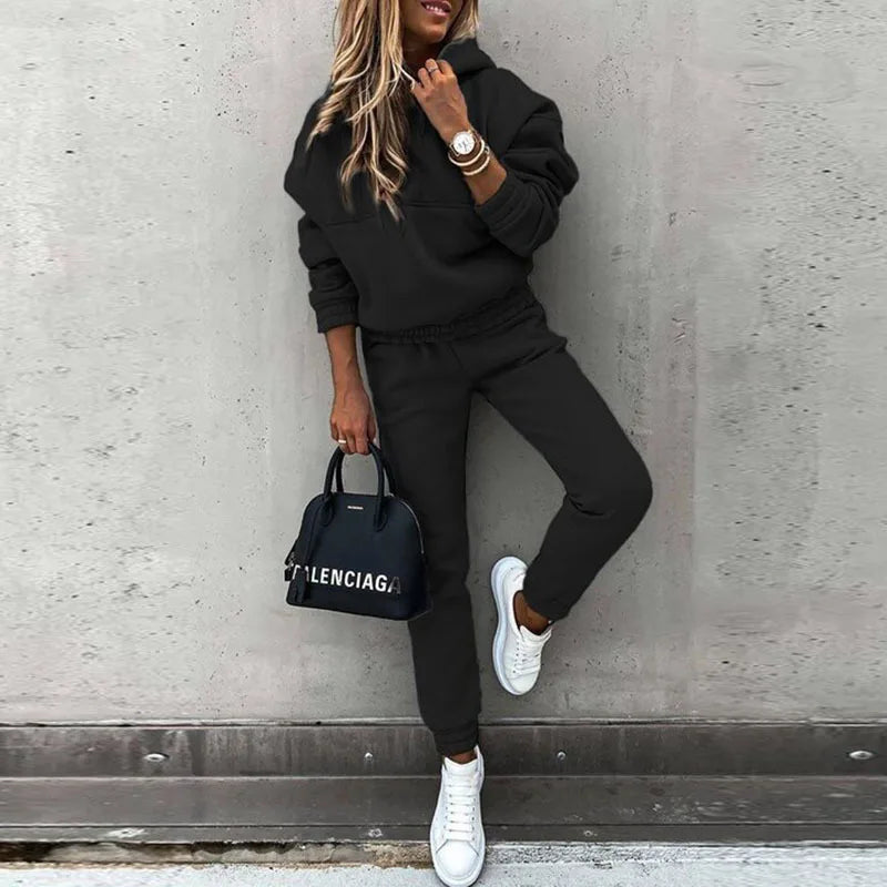 Women Winter Two Piece Set Tracksuit Solid Color Suit 2022 Autumn Trouser Suits Female Sweatshirt Solid Sports Hoodie Sportswear