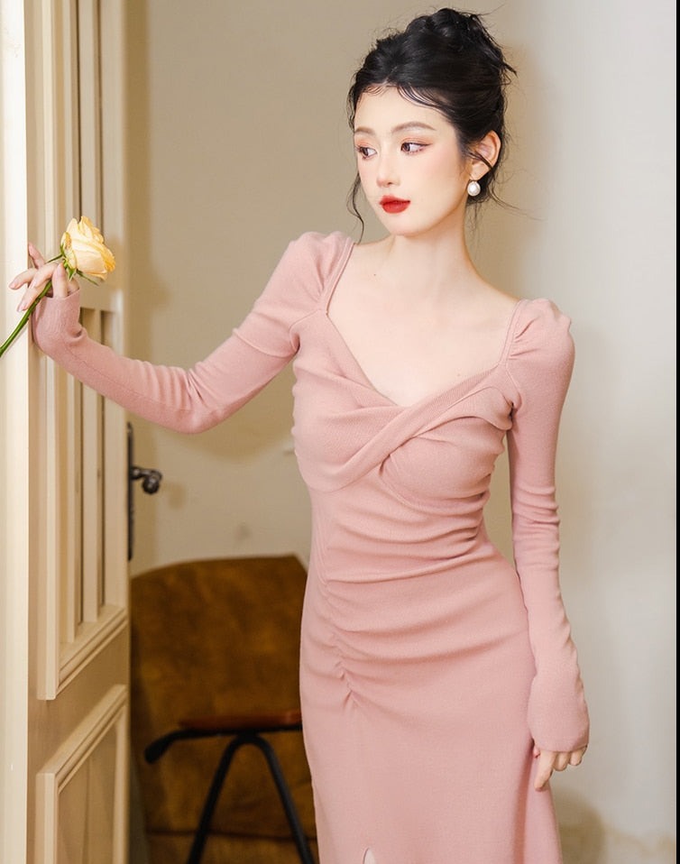 Blush Pink Knitted Stretch Dress