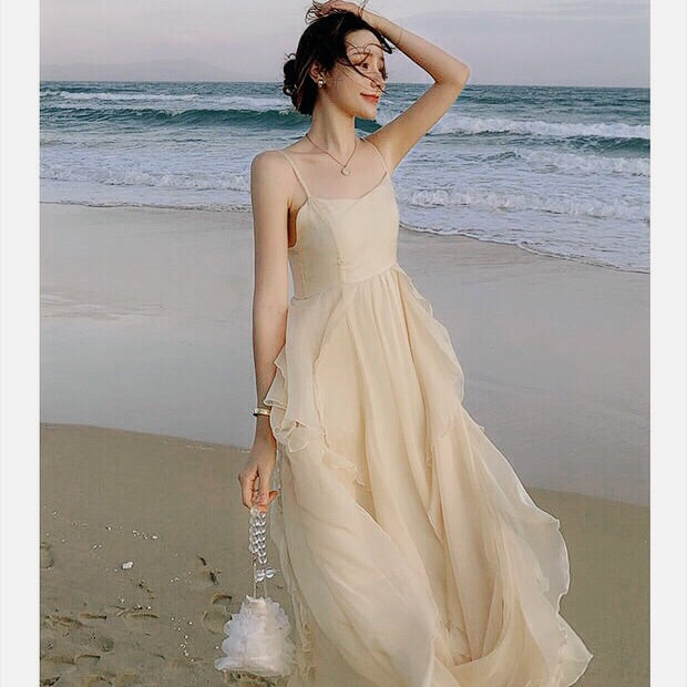 Sandy Light Ruffle Princess Fairy Midi Dress