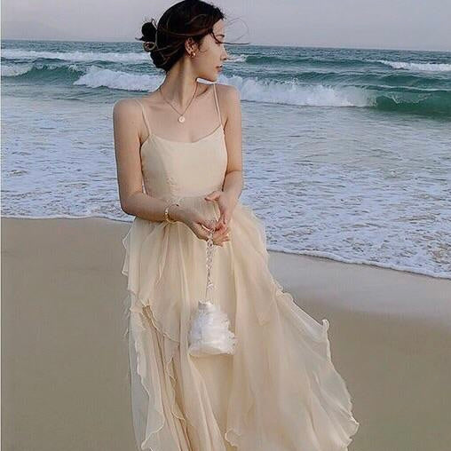 Sandy Light Ruffle Princess Fairy Midi Dress