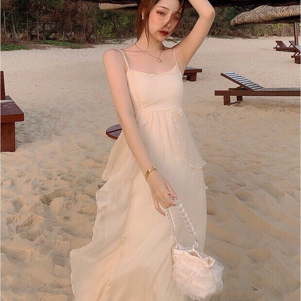 Sandy Light Ruffle Princess Fairy Midi Dress