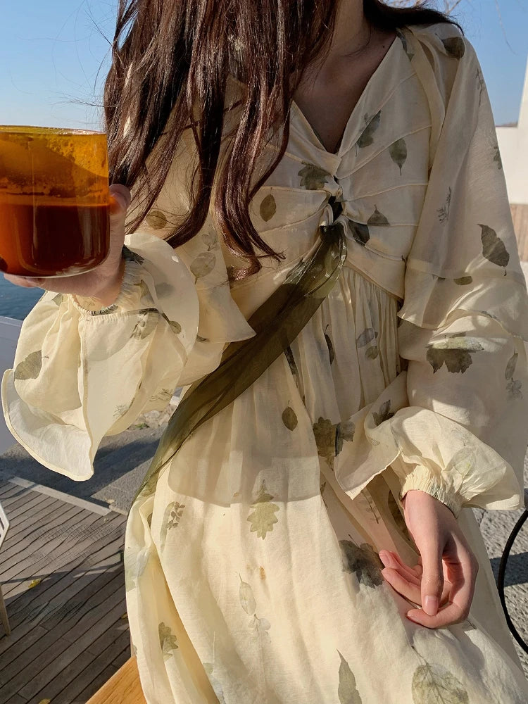 French Vintage Floral Fairy Dress Women Casual Elegant Beach Style Party Dress Chiffon One Piece Dress Korean Women Summer 2023