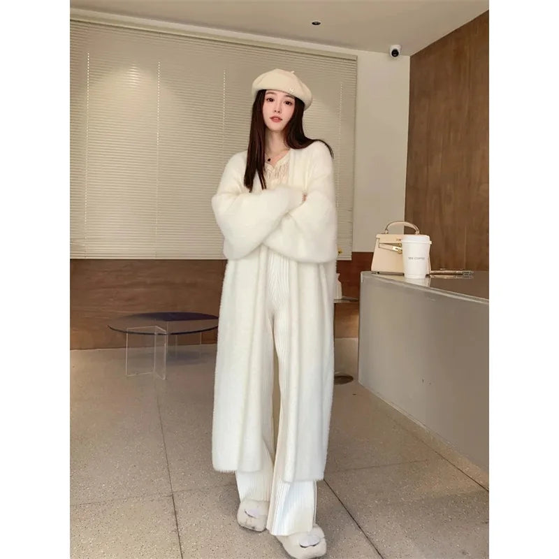 Autumn/Winter Lazy Style Loose Knee Length Thickened Pure Imitation Mink Fleece Knitted Sweater Cardigan Coat Women's Coat