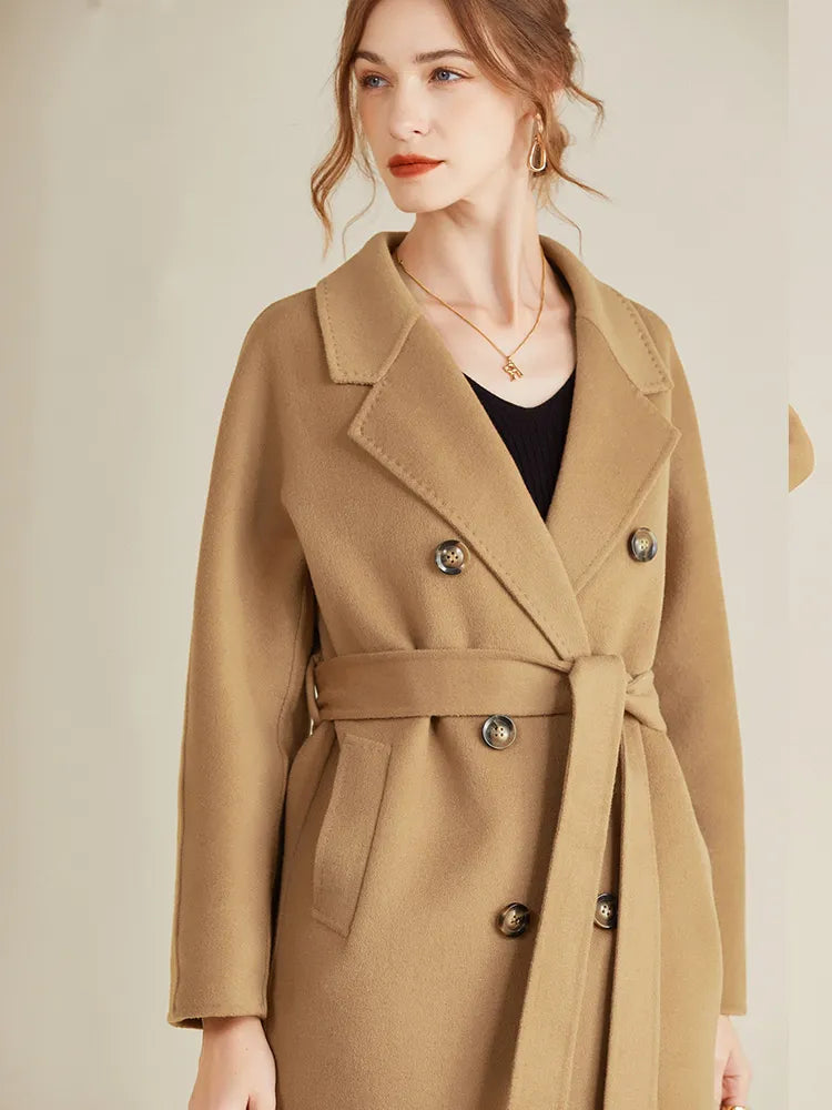 Autumn and Winter New Cashmere Coat Women's Classic Double-breasted Women's Thickened Double-sided Wool Long Coat  MM