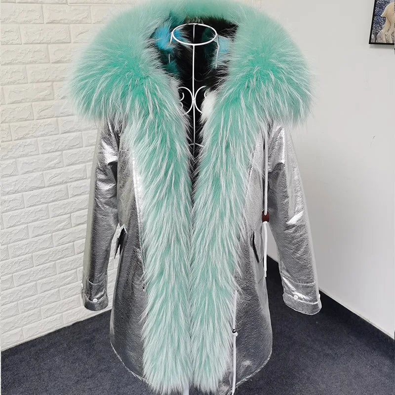 MaoMaoKong 2023 NEW Real Fur Coat Hooded Woman Winter Parkas Natural Fox Fur Collar Warm Jacket Removable Lining Female Clothing