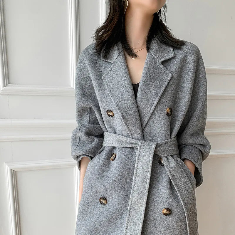 Autumn and Winter New Cashmere Coat Women's Classic Double-breasted Women's Thickened Double-sided Wool Long Coat  MM