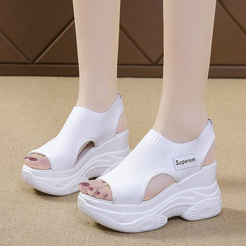 Women's Sandals 2022 Summer Wedge Heel Elastic Cloth Cover Foot Ladies Sandals Thick-soled Fashion Trifle Elevation Casual Shoes