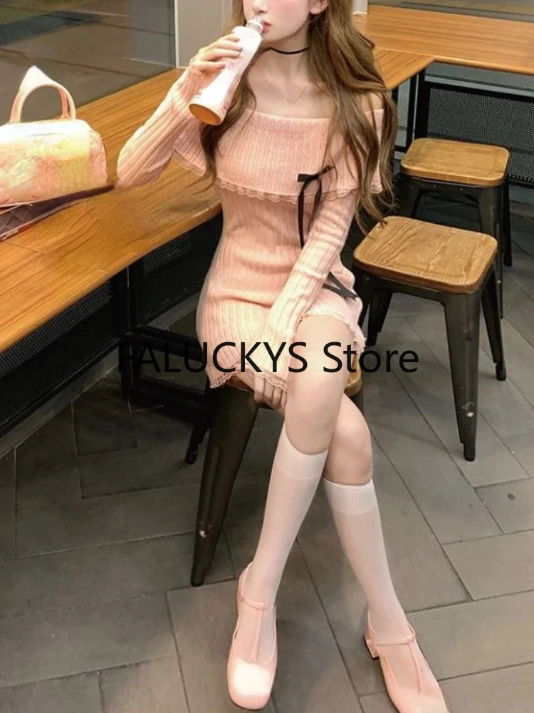 WARMMETA Autumn Sweet French Dress Women Evening Party Slim Elegant Mini Dress Office Lady Casual Outwear Dress Korean Fashion Chic