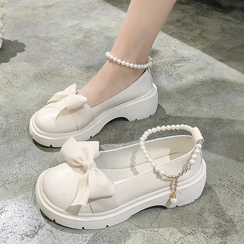 warmmeta-Women Thick Platform Mary Janes Lolita Shoes Party Pumps Summer New Sandals Bow Chain Mujer Shoes Fashion Oxford Zapatos