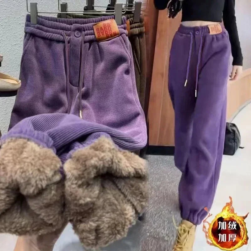 Winter Thickened and Padded Corduroy Pants Women 2023 New Women's Loose Bunched Feet Harlan Pants Women