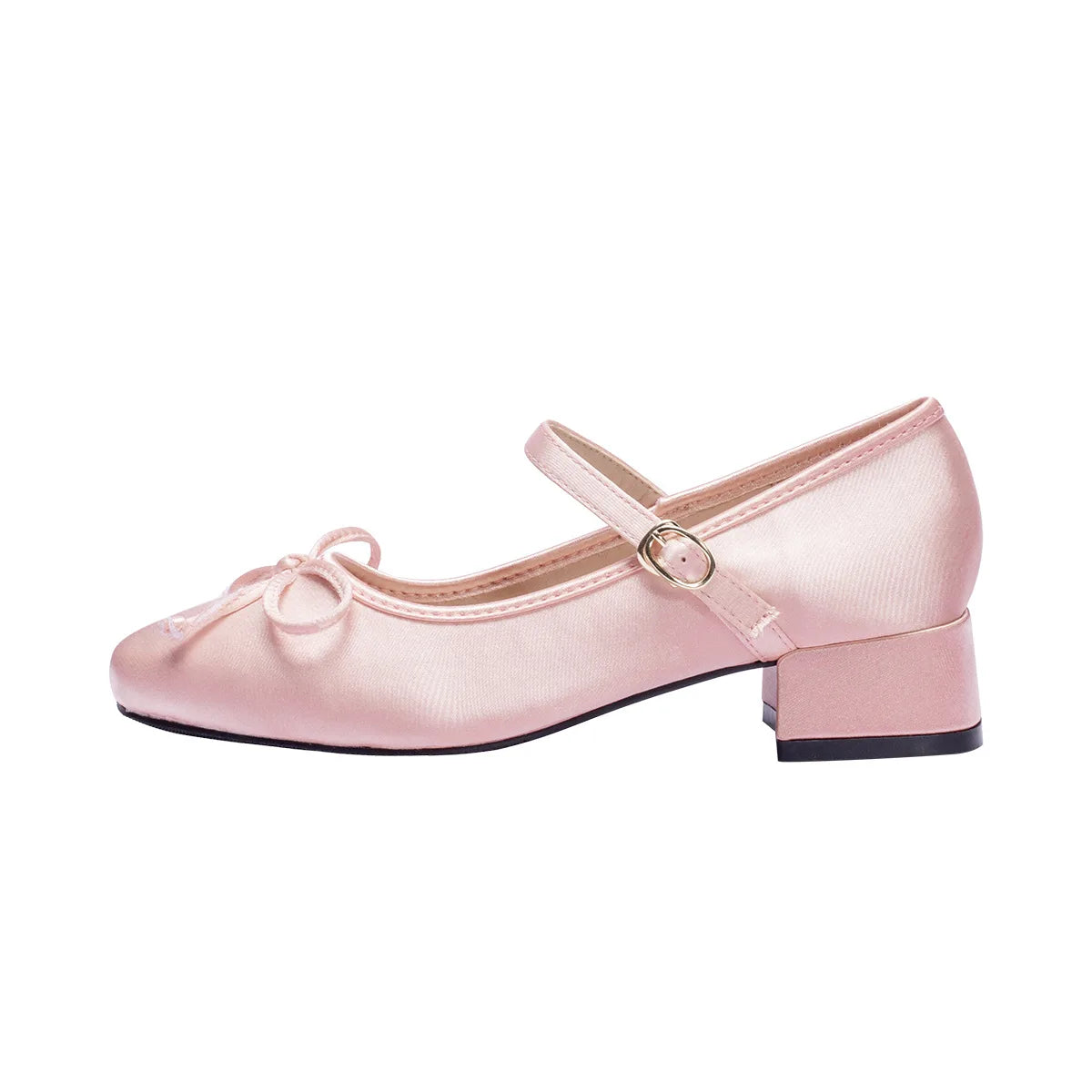 Picsgirl  -  Mary Jane Pumps Women silk Pink Bow Knot Design Lolita Square Toe Fashion Sweet Pumps 4CM Heel height Lovely Ballet Shoes