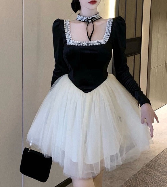 Elenora Romantic Goth Mini Ballet Dress with Choker