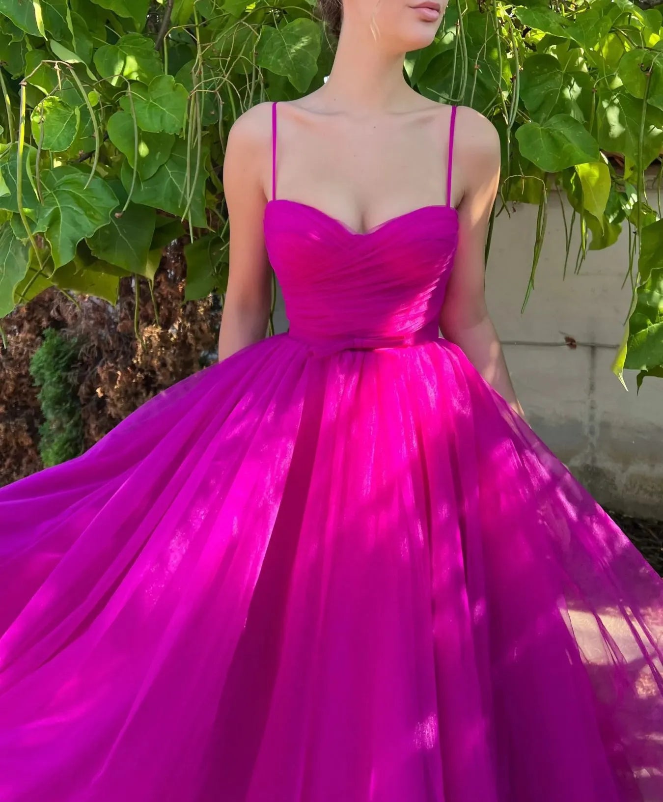 Fushcia Tulle Birthday Dress Women 2023 Spaghetti Straps Magic Awn Bridesmaid Gown Sweetheart High Waist Vestidos De Fiesta