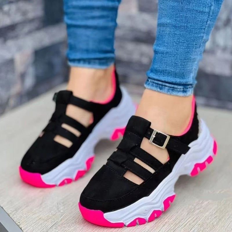 2023 New Thick-soled Women's Sports Shoes Fashion Casual Comfortable Slip-on Flat Shoes Women's Heightening Vulcanized Shoes