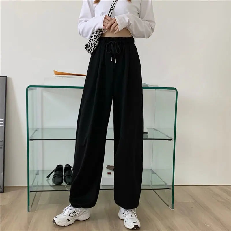 HOUZHOU Gray Sweatpants for Women 2022 Autumn New Baggy Fashion Oversize Sports Pants Balck Trousers Female Joggers Streetwear