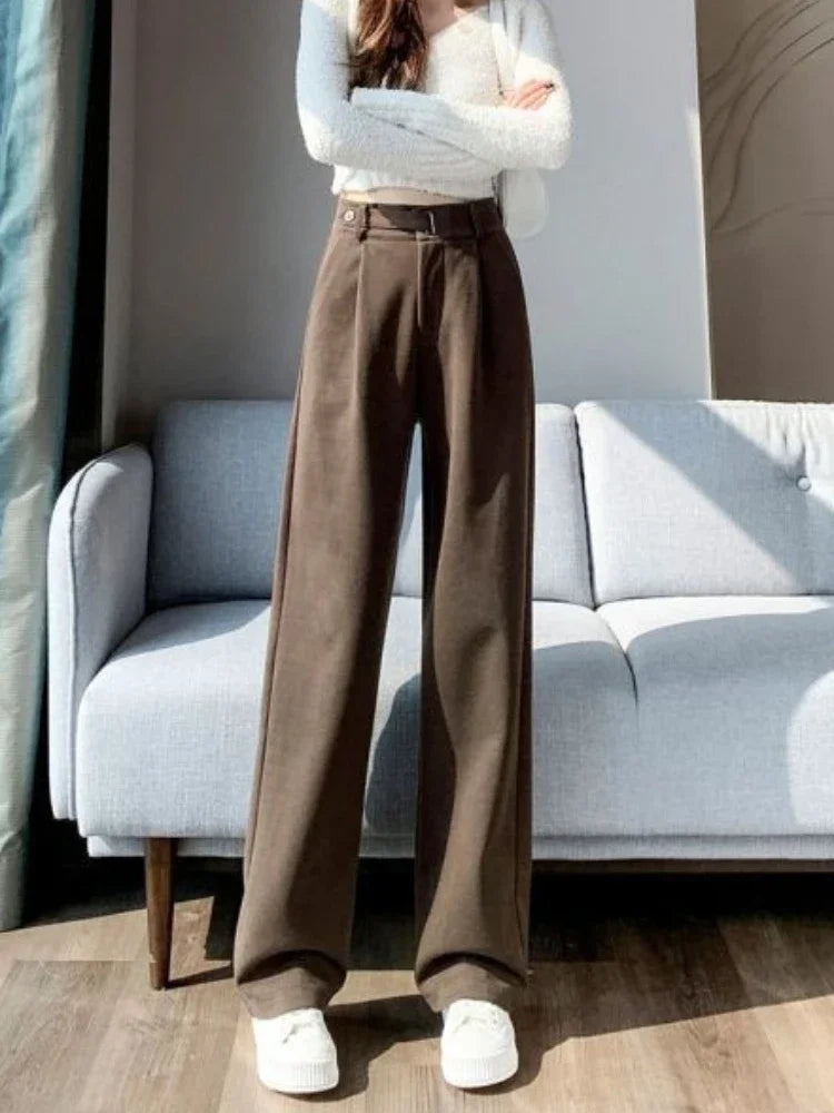 Autumn/Winter Pants for Women Loose Straight High Waisted Wool Elegant Women's Pants Casual Fashion Wide Legs Full Women Pants