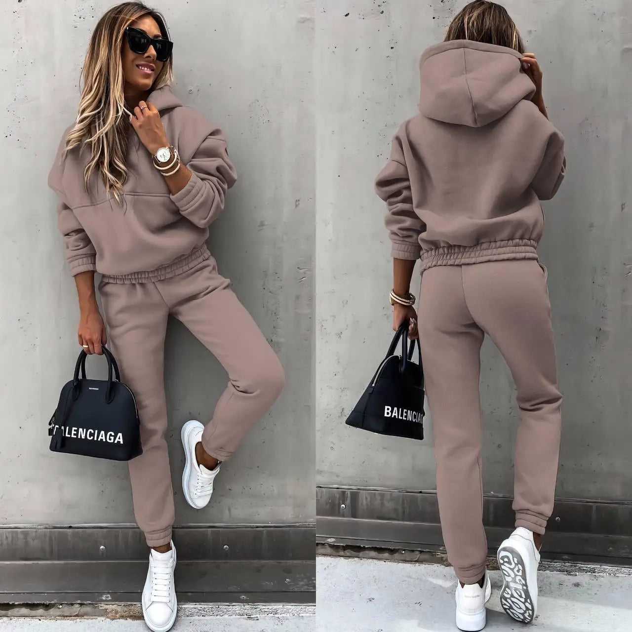 Women Winter Two Piece Set Tracksuit Solid Color Suit 2022 Autumn Trouser Suits Female Sweatshirt Solid Sports Hoodie Sportswear