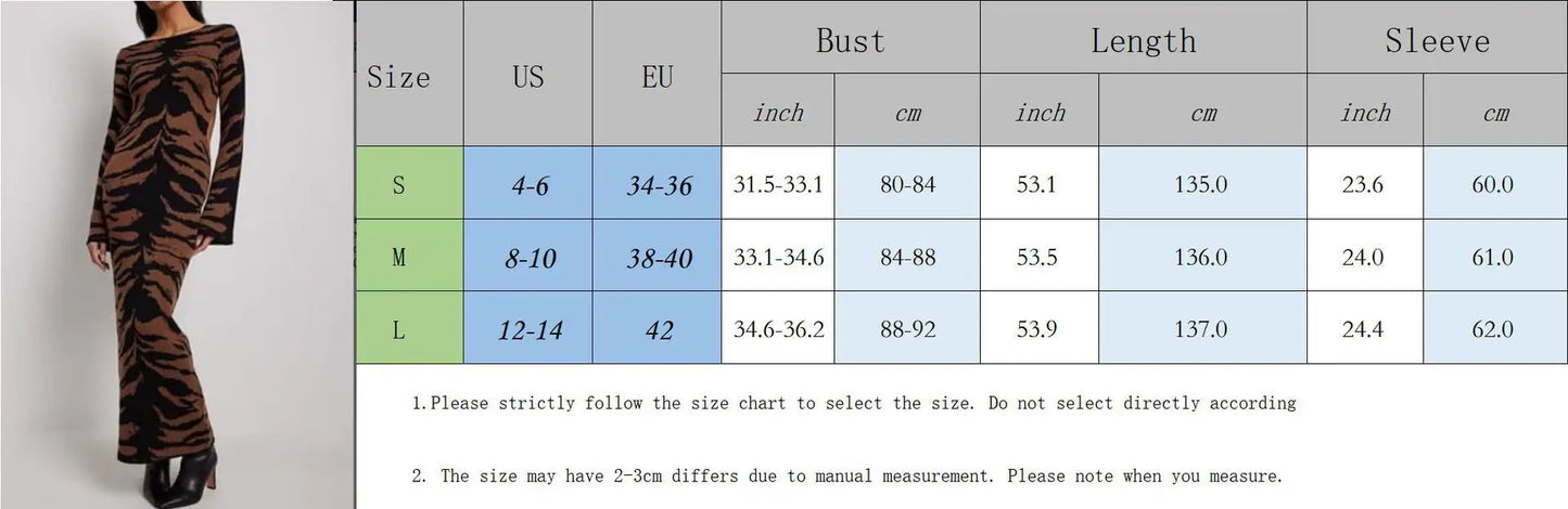 PICSGIRL -  Elegant Leopard Print Knitted Maxi Dress Women Flare Sleeve Slim Sexy Waist Cut Out Vestidos Street Fashion Party Long Dresses