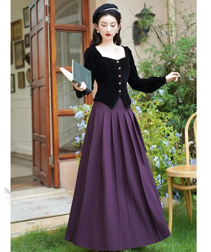 Levia Dark Academia Vintage Dress Set