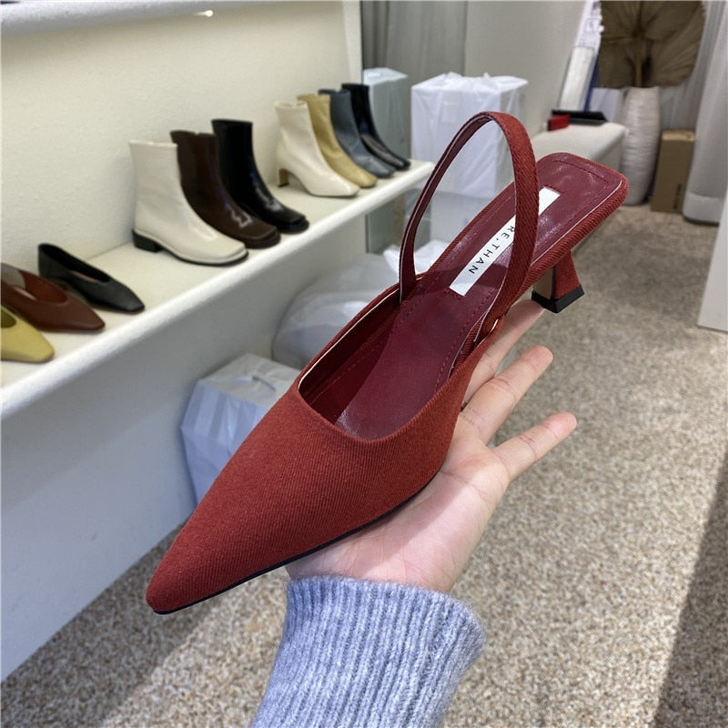 2022 Summer Brand Women Slingback Sandals Shoes Fashion Bow-knot Pointed Toe Slip on Ladies Elegant Dress Pumps Shoes