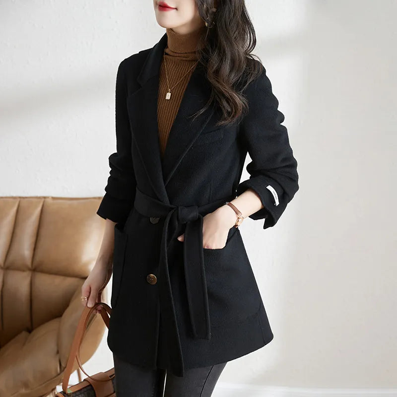 Korean Fashion Autumn and Winter Elegant Temperament Fashion Slim Chic Formal Office Double-sided Cashmere Tweed Female Jacket