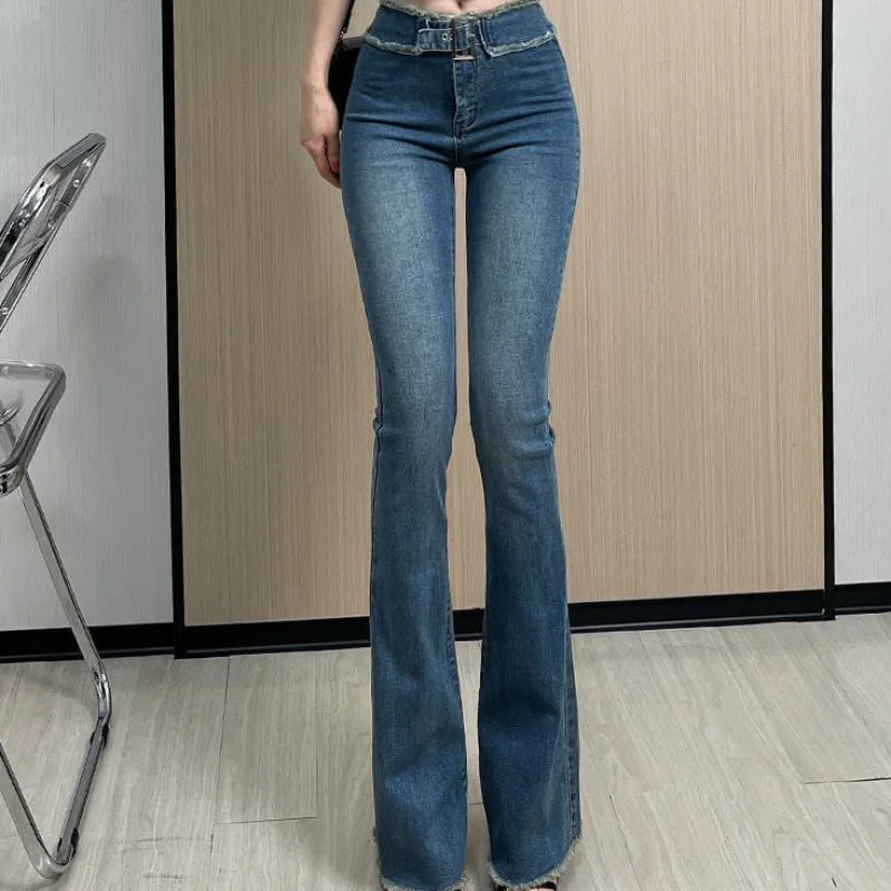 Womens Jeans Flared Pants for Women Flare Skinny Slim Fit Bell Bottom Office A Spring Streetwear Stretch New In 90s Emo Trousers