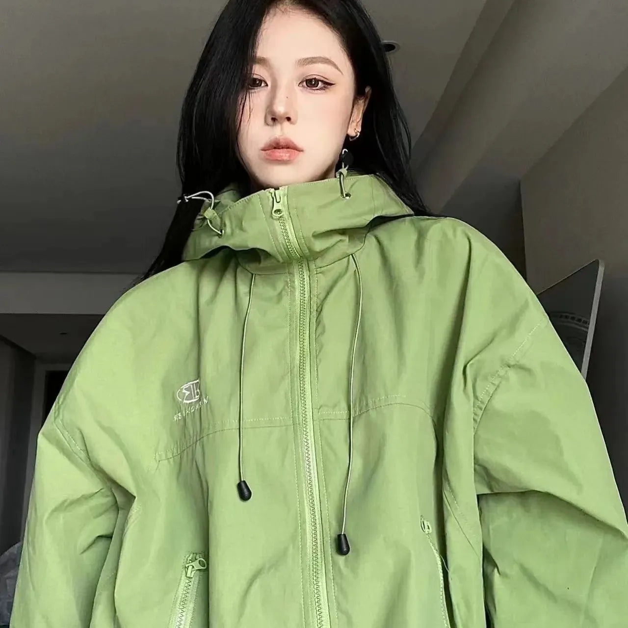 Women's Jacket Hooded Harajuku Windbreaker Coat Sportswear Coats Long Sleeve Top Zipper Hoodie Leisure Loose Outwear