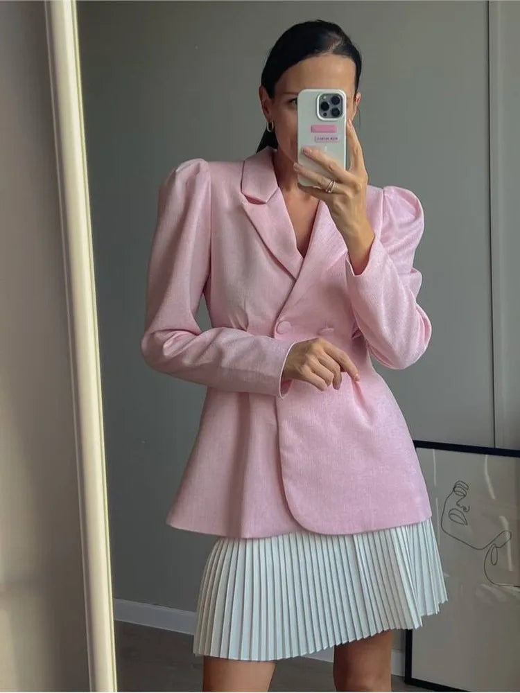 PICSGIRL -  Women Elegant Patchwork Long Blazer Coat Fashion Lapel Double Breasted Long Sleeve Dress 2024 Office Lady Chic Commuting Robes