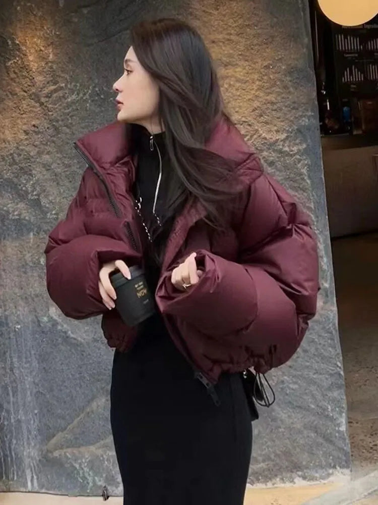 Thick Women Parkas Winter Warm Loose Puffy Coats Cotton Padded Stand Collar Korean Jackets Black Fashion Female Clothes