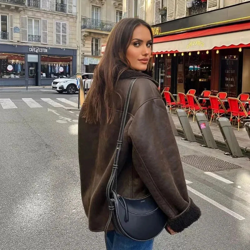 Woman Thick Faux Leather Jackets for Women Autumn Winter Warm Wool Blends Coats Demi-season Plush Jacket Outerwear