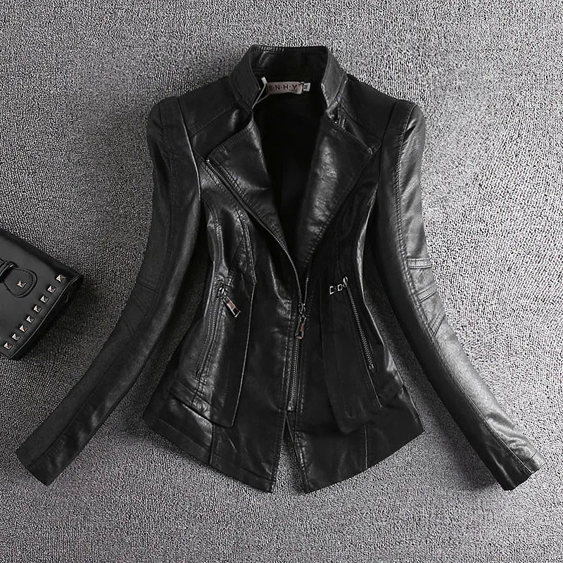 2023 Spring Autumn Real Fur Leather Jacket Women Small Coat Slim-Fit PU All-Match Casual Motorcycle