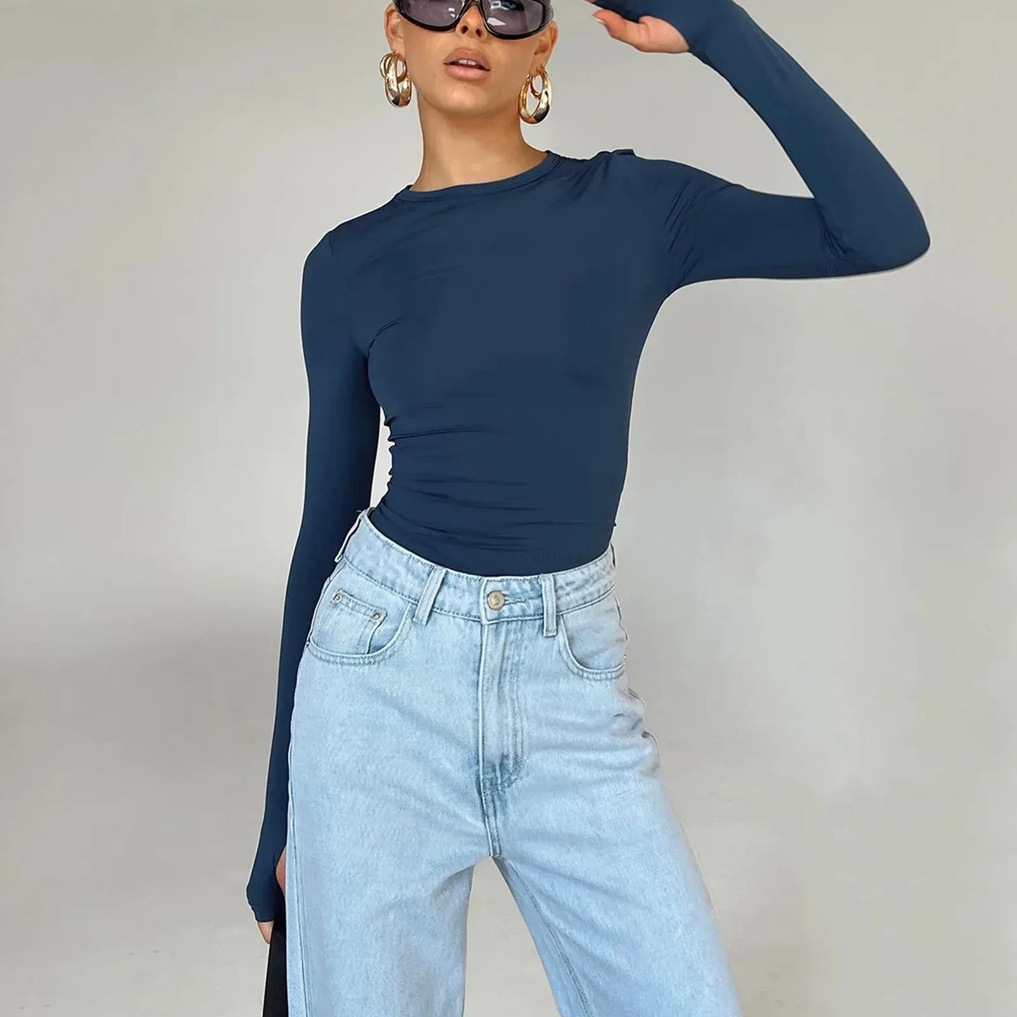 Women Long Sleeve Solid T-Shirt Slim Fit Casual Spring Autumn Pullovers Y2K Streetwear Cropped Bottoming Shirt Skinny Tops