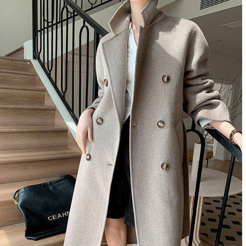 Autumn and Winter New Cashmere Coat Women's Classic Double-breasted Women's Thickened Double-sided Wool Long Coat  MM