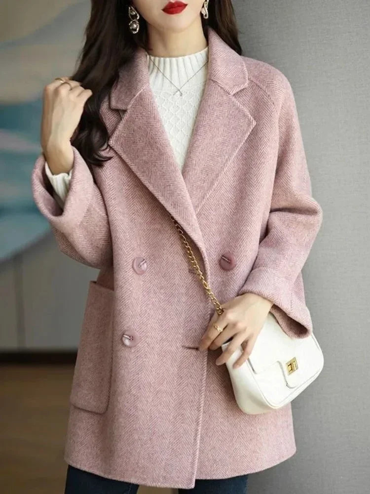 Winter Wool Coats Fashion Overcoat Female Elegant Solid Thick Woolen Coat Double Breasted Long Jackets Office Trench Coat Women