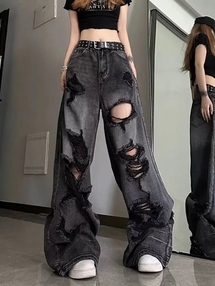 warmmeta-Niche Design Jeans, High Street Heavy Industry Wide Leg Pants, High-end Floor Length Pants, Trendy Brand Women's Jeans