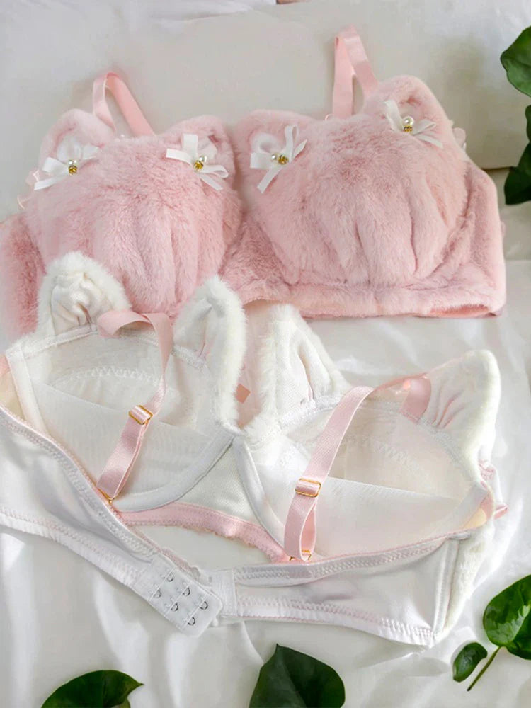 Soft Kawaii Kittens with Bow Lingerie Set