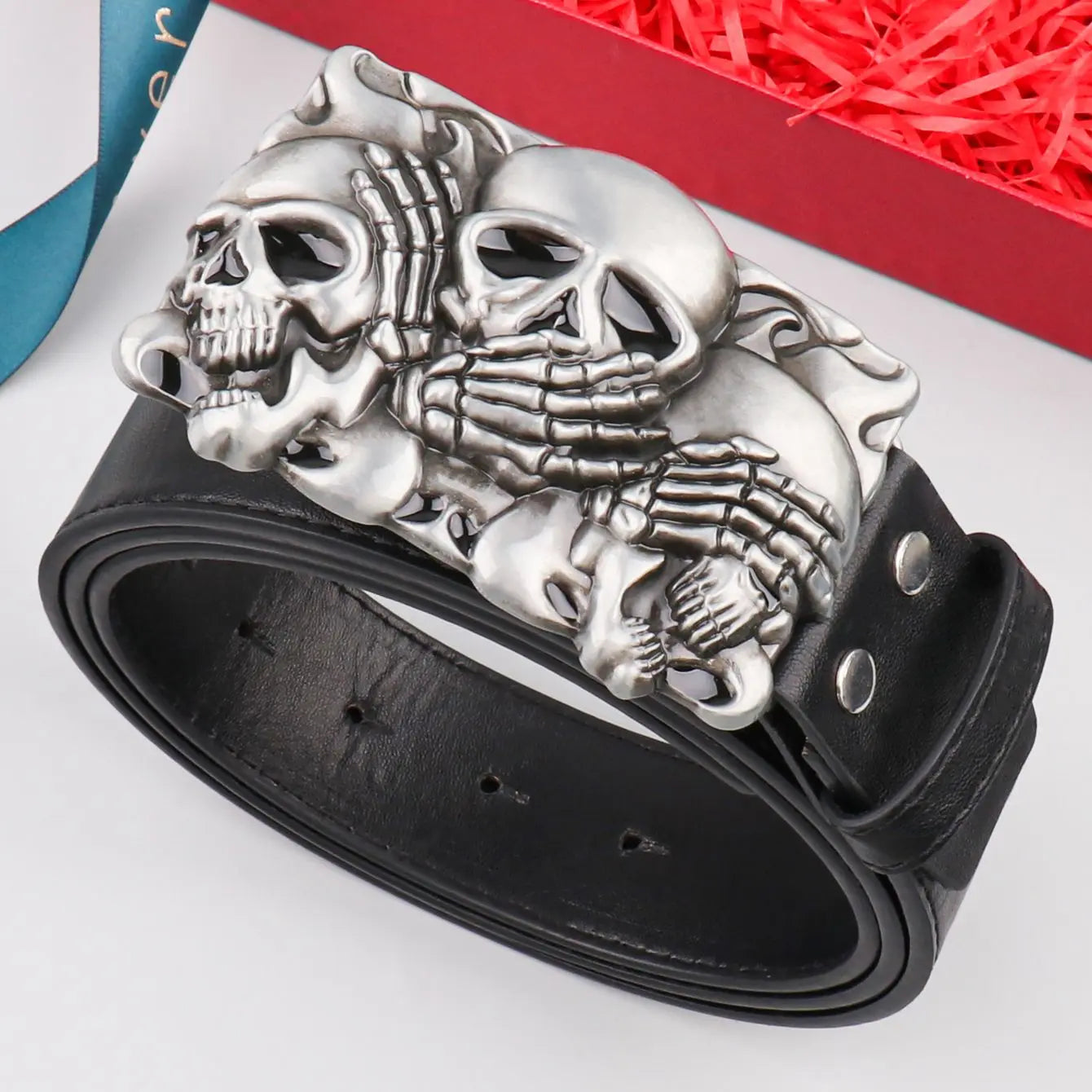 warmmeta-Western Cowboy PU Leather Belt - Men Waist Strap Bull Decoration Floral Engraved for Jeans