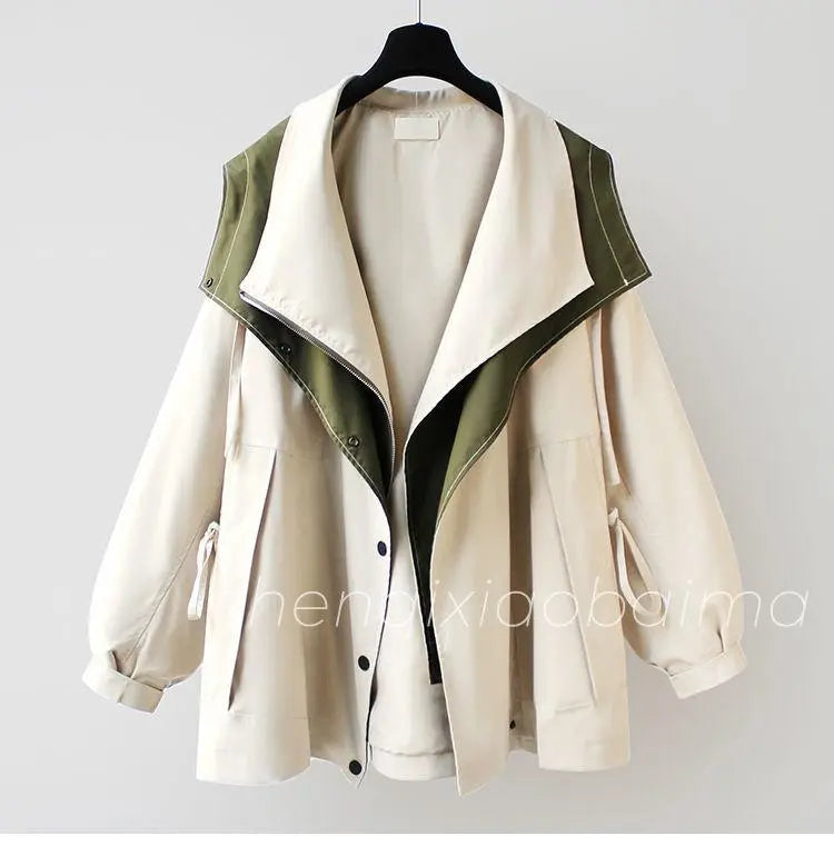 Waist Collection Mid-length Windbreaker 2023 New Korean Version New Women's Spring And Autumn Casual Coat