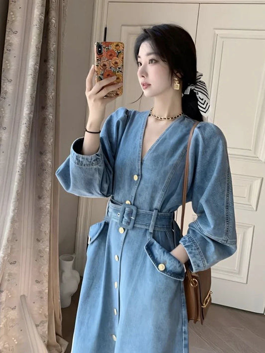 Denim Dress Spring And Autumn New  A-line Long Dress Dress Women Woman Clothing Loose Women's Dress New In Dresses