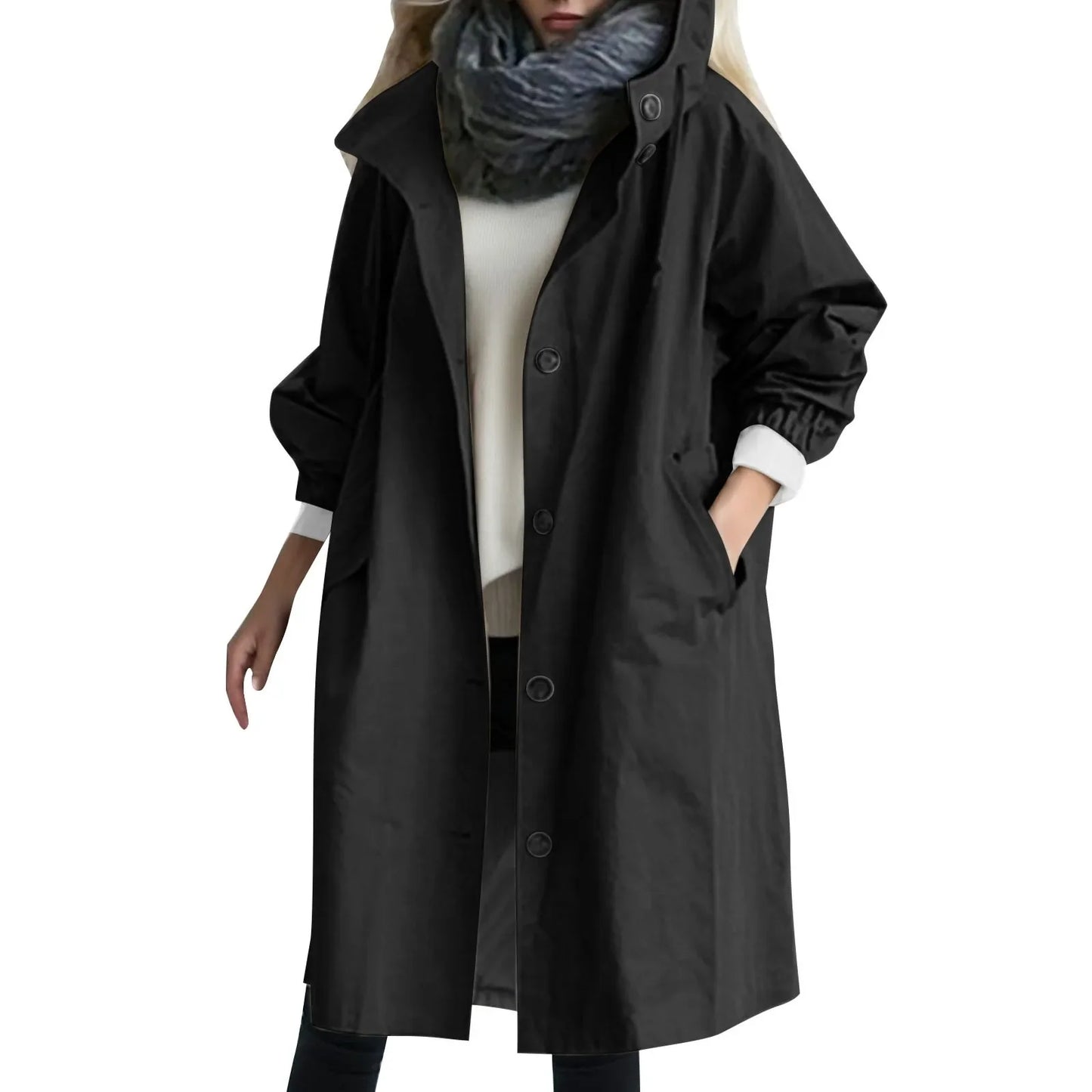 warmmeta 2 Trench Coat For Women Elegant Windbreaker Hooded Coat Winter Jacket Loose Outwear Korean Style Abrigos Para Mujeres