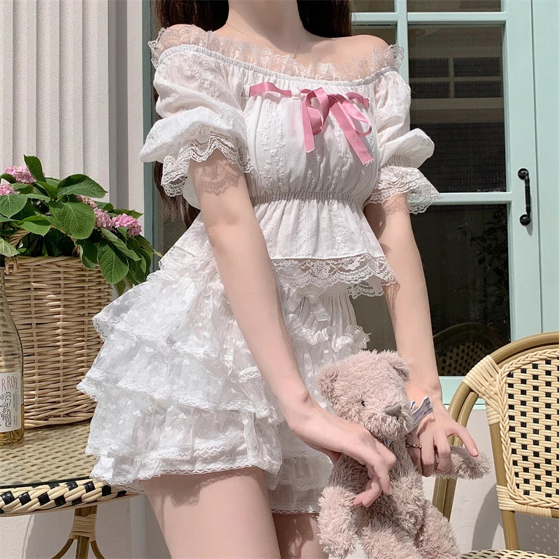 Snow Petal Ruffled Tulle Lace Bloomer Lolita Shorts