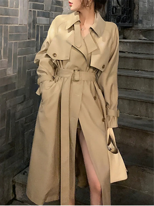 Long Trench Women Autumn Winter 2022 New Double Breasted Belted Loose Korean Jacket Office Lady Outerwear Female Fashion Coats