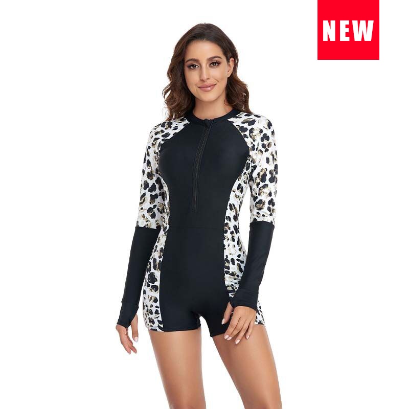 One Piece Long Sleeves Swimsuit Women Female Zipper Surf Bodysuit Floral Swimwear Girl Sun Protection Bathing Swimming Suit