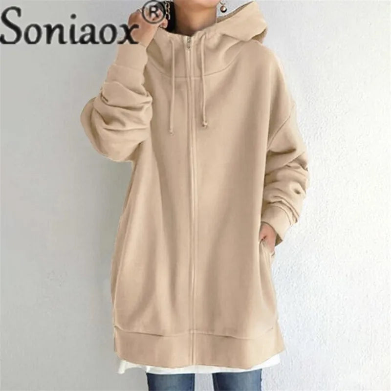 Autumn Winter Warm Hooded Sweatshirt Women's Long Sleeve Zipper Cardigan Hoodie Female Pocket Outerwear Casual Trend Streetwear